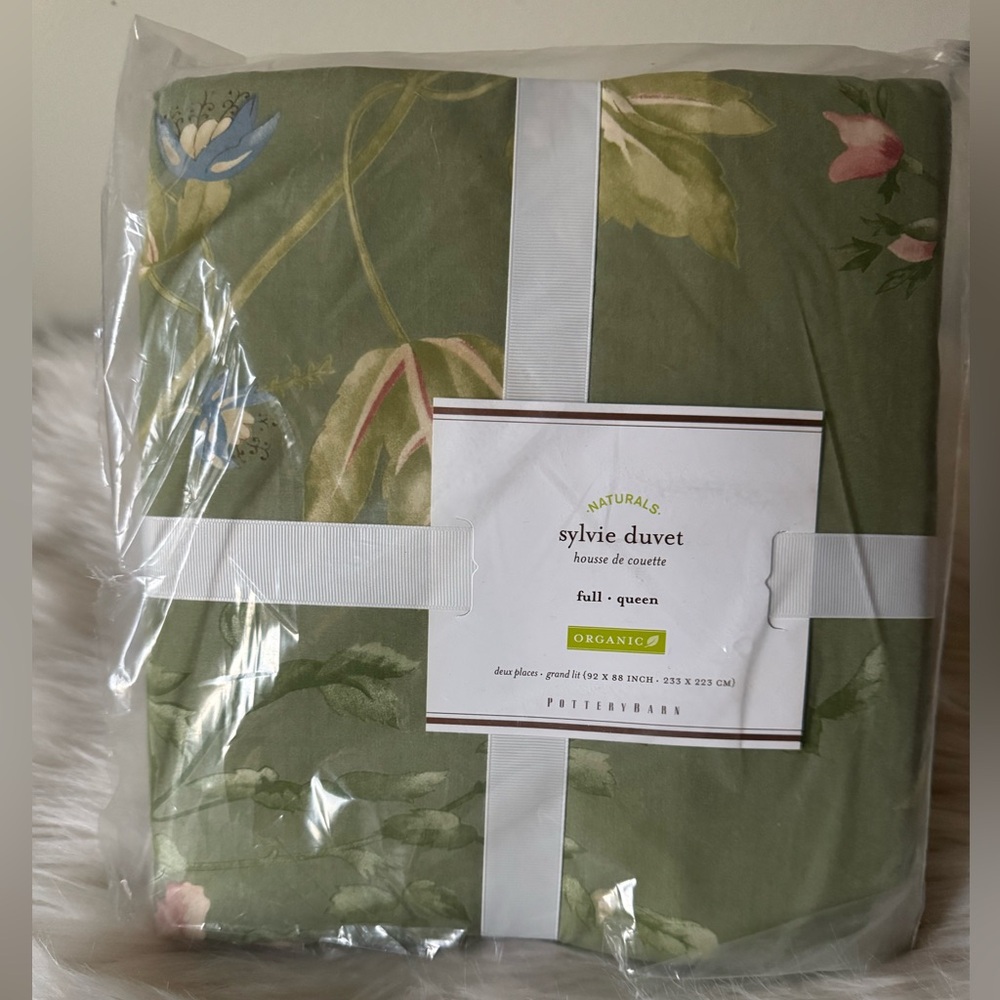 Pottery Barn Organic Green Floral Duvet Cover